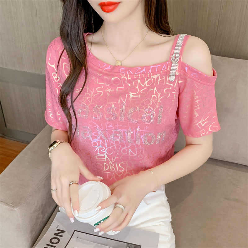 Shoulder Short-sleeved T-shirt Women's Summer 2025 New High-end European Goods Small Shirt Explosions Niche Unique Top