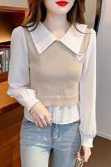 假两件针织打底衫女春秋短款2025秋冬季新款时尚内搭上衣小衫洋气