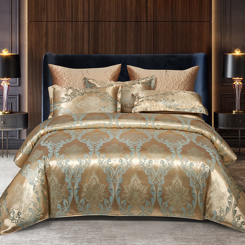 Cross-Border Satin Jacquard Four-Piece Set Full Size Foreign Trade Home Textile Supply Amazon Douyin Live Broadcast Bed Sheetss and Quilt Covers