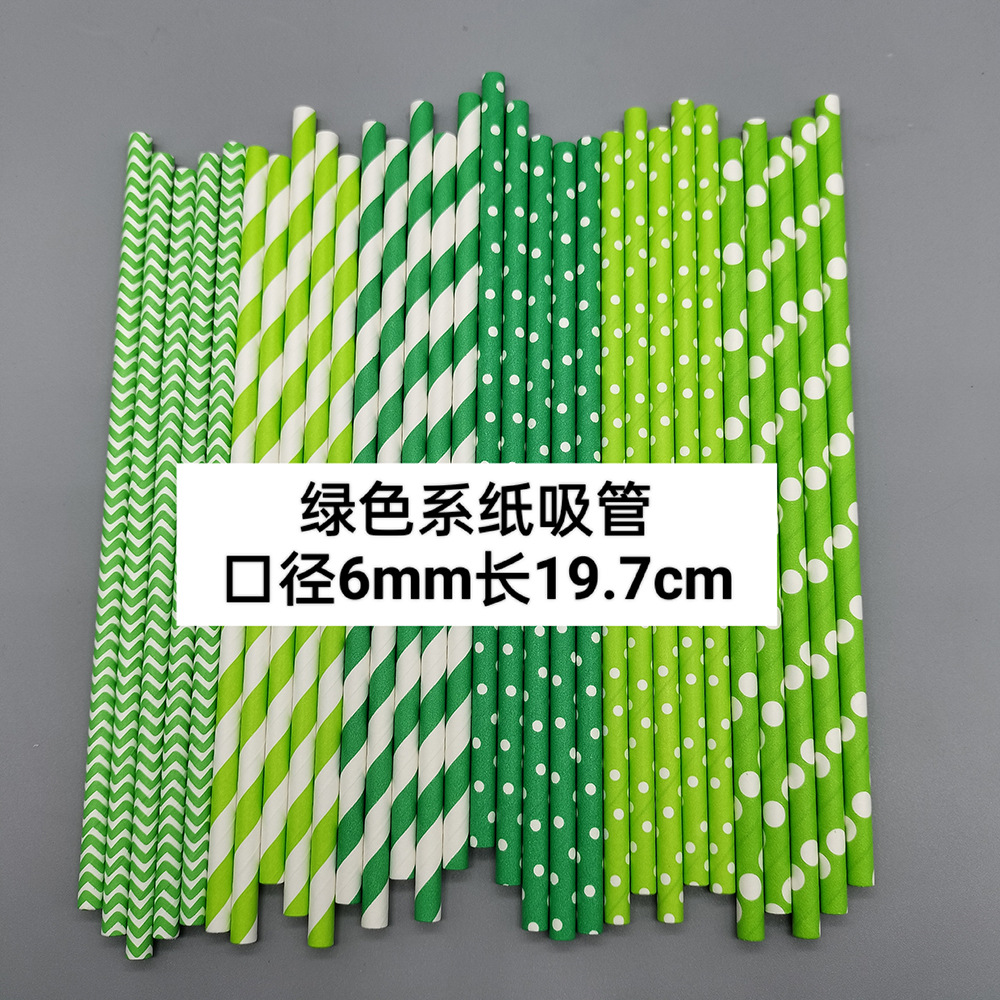 Paja de papel verde paja desechable Kraft papel paja degradable pastel de postre Mesa decoración plug-in bebida paja