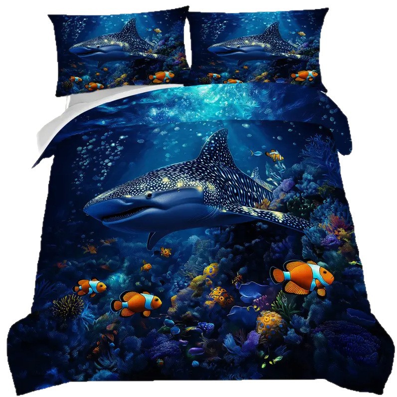 TEMU / JIT textil doméstico transfronterizo bajo el mar pequeño patrón temático de animales de impresión digital de alta definición cama de cama de cama