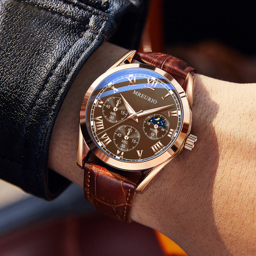 Foreign trade live broadcast hot selling Internet celebrity three eyes and six needles fashion men's watch men's watch belt manufacturer wholesale