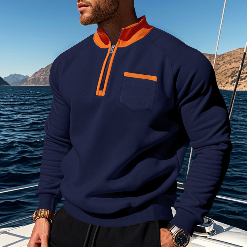Men's Half Zip Sweatshirt With Stand Collar For Autumn And Winter_voghion.com