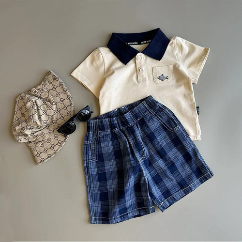 Children's Polo Shirt  Summer New Arrival Baby Striped Thin Collar Up Top Boys Printed Little Fish Base Shirt