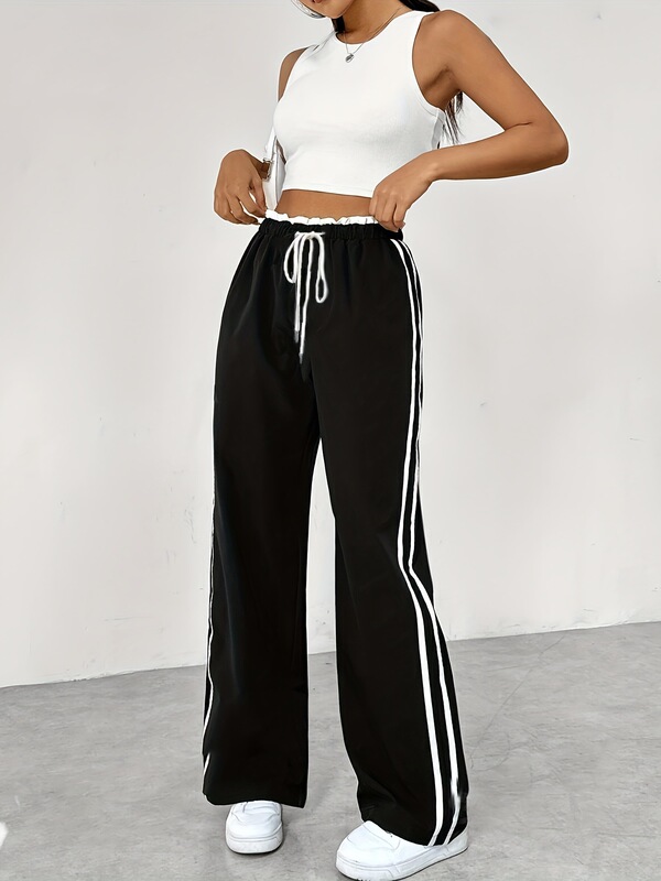 European and American Style Cross-Border New Style Royal Blue and Black Straight-Leg Pants Women's Sports Pants Casual Pants Long Style European and American Style Cross-Border New Style Royal Blue and Black Straight-Leg Pants Women's Sports Pants Casual Pants Long Style