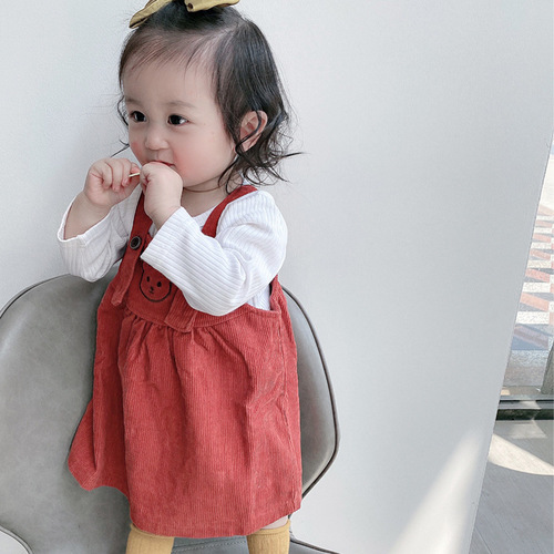 New style 0-3 year old girls suspender skirt suit Korean style baby girl long sleeve skirt Western style two-piece girl dress