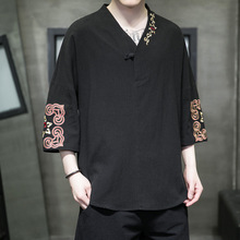 2025外贸新款中国风男装刺绣中式汉服 夏季大码跨境男士亚麻唐装