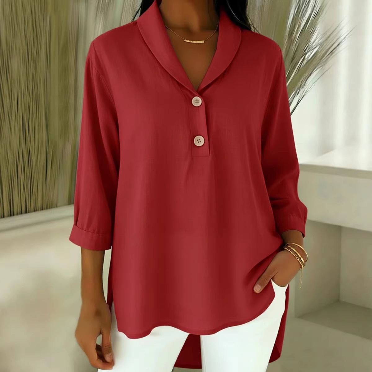 2026 Europa y Estados Unidos transfronterizos primavera y verano nuevo estilo de mujer casual abrigo de moda suelta hermosa camisa de botón de cuello de muñeca