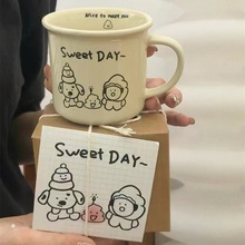 卡通 奶油风陶瓷杯马克杯情侣杯伴手礼咖啡杯定 制logo厂家直销