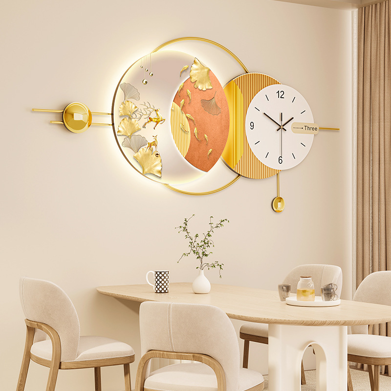 Simple Modern Style Restaurant Decorative Painting with Clock Mural Stone to Run Sandstone Background Wall Hanging Painting