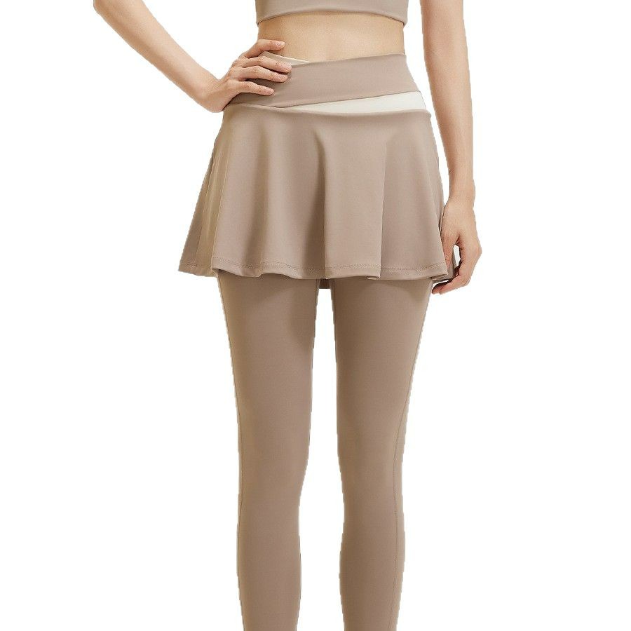 Pantalones de ropa de yoga desnudos, pantalones de falda a juego de color de primavera y verano para mujer, cintura alta ajustada, cadera elástica, ropa deportiva de secado rápido, pantalones