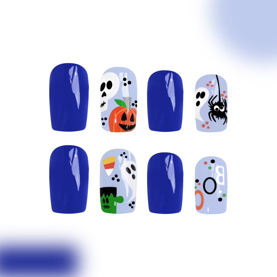 Halloween Short Cobweb Pumpkin Head Thriller Ghost Fashion European and American Foreign Trade Wear Nail Art Patch Combination 48_voghion.com