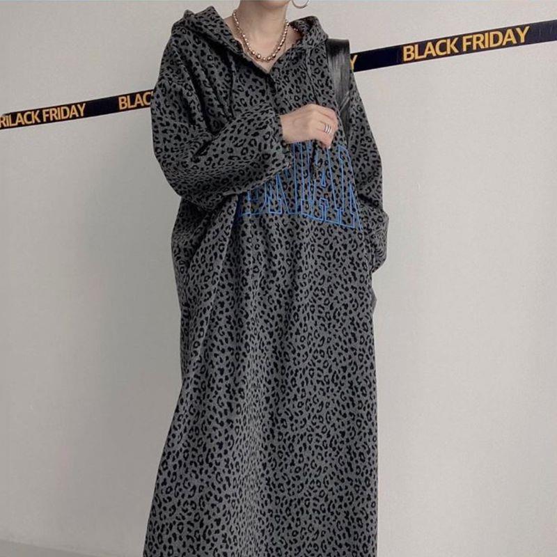 GraceChic Spring And Autumn 140kg Retro Letter Print Leopard Dress For Plus Size Women 150kg Loose Casual Top_voghion.com