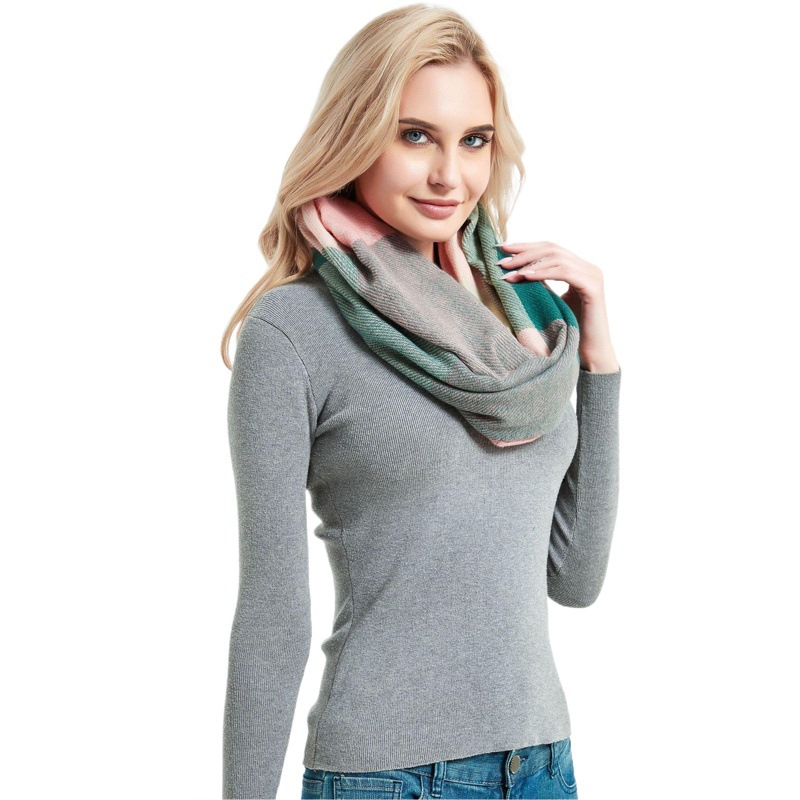 Amazon Hot Cross-Border Autumn and Winter New Scarf for Men and Women Couples Thickened Pullover Plaid Zipper Pocket Scarf