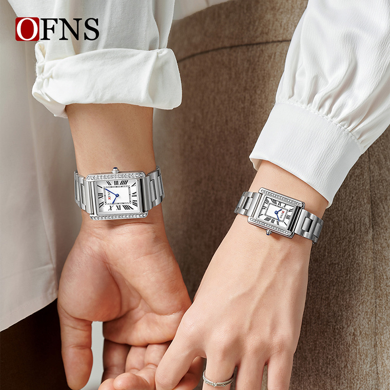 Ofns Brand Couple Watches Classic Square Simple Women's Watch Men's Solid Steel Belt Waterproof Belt Quartz Watch