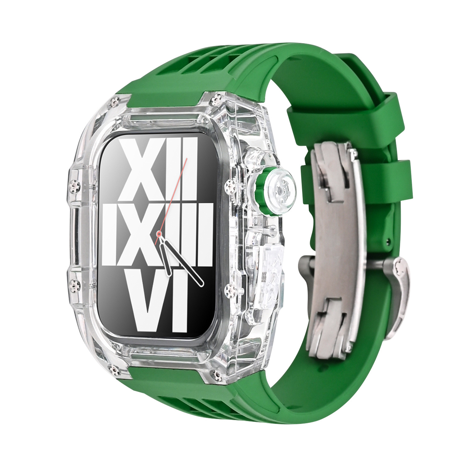 Correa de reloj de Apple aplicable carcasa modificada iwatch7/8 caja transparente de caucho flúor con hebilla de mariposa 44/45mm