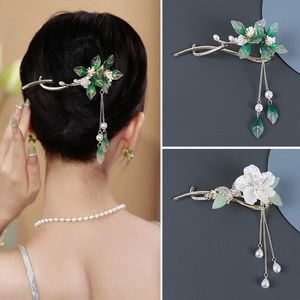 Chinese qipao hanfu flower hairpin ancientry tire tassel twisting, dish hair hair hanfu dust of eight metal clip