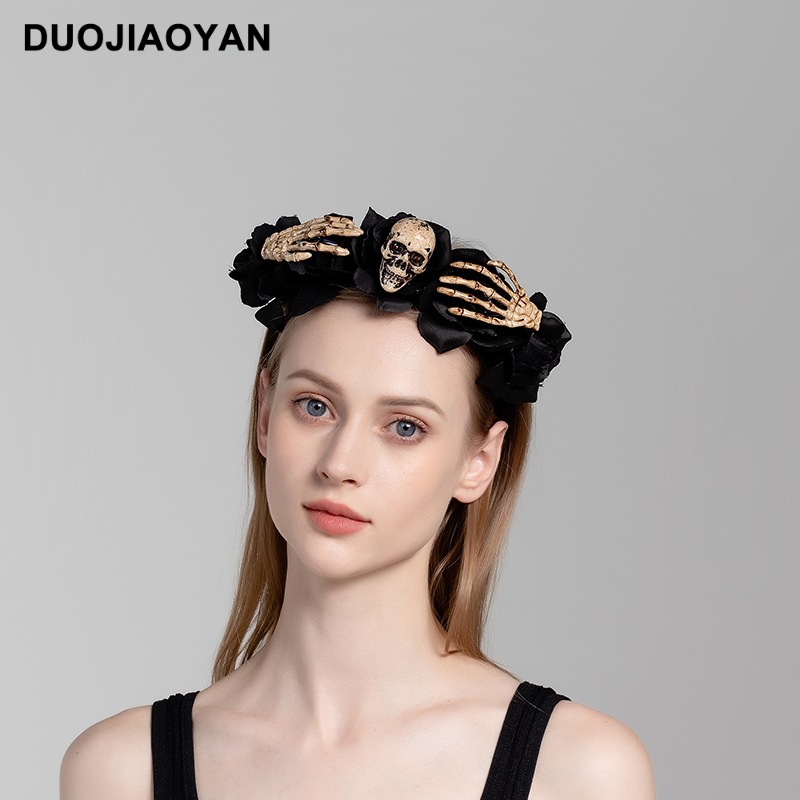 Halloween simulation rose headband skull ghost hand niche personality headband Gothic girl dark hair accessories_voghion.com