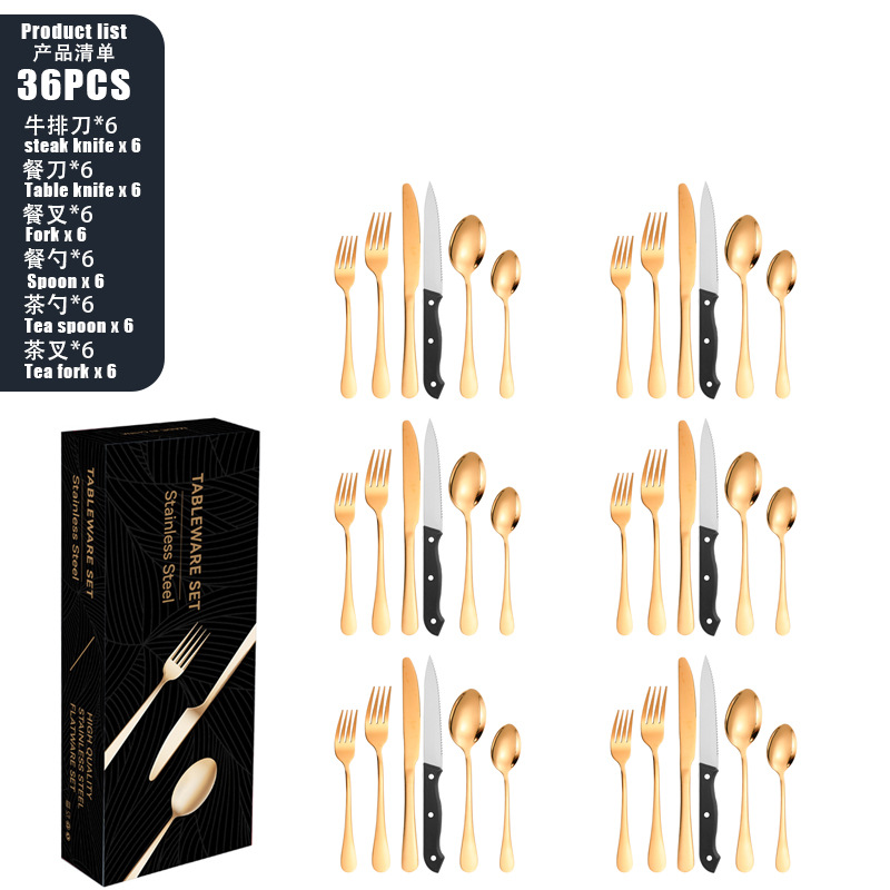 Conjunto de cubiertos de acero inoxidable 1010 cuchillo y tenedor cuchara set set set set 24 piezas set de carne de carne occidental cuchillo y tenedor