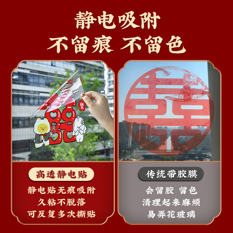 喜字结婚专用静电贴婚房布置囍字贴窗户玻璃窗花结婚用品客厅装饰|undefined