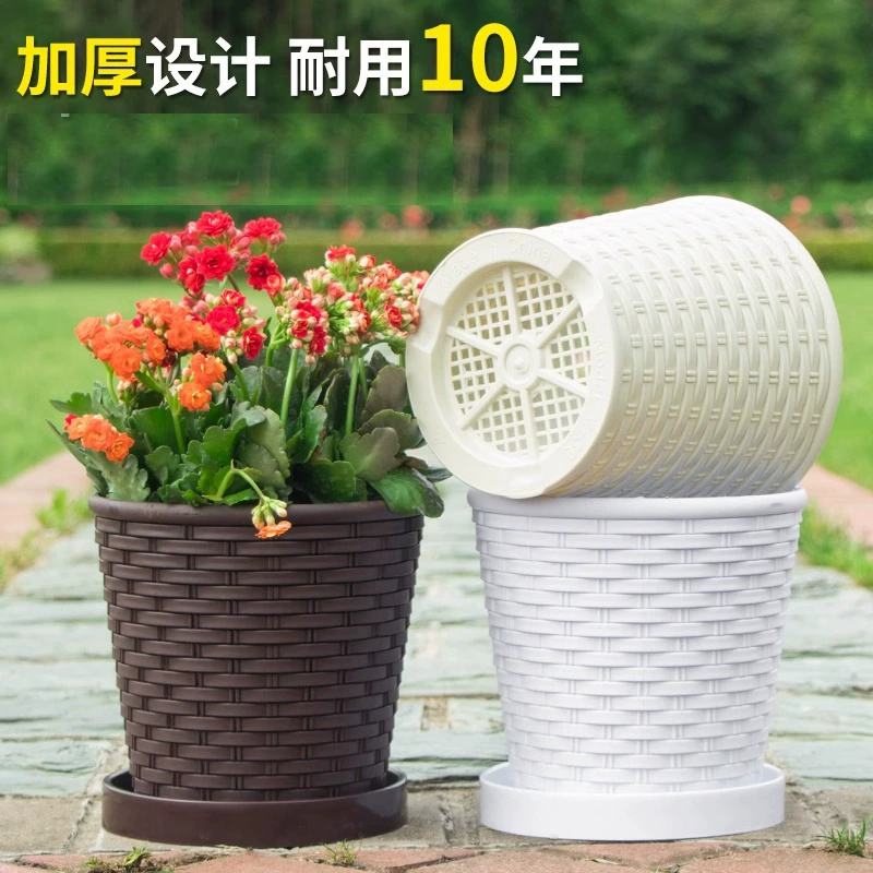 Утолщенный цветочный горшок из искусственной бамбуковой смолы, пластиковый цветочный горшок, усиленный простой сочный круглый домашний балконный горшок, маленький цветочный горшок