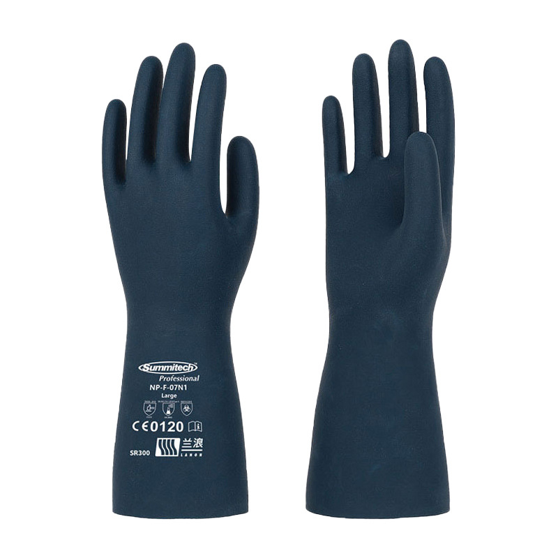 兰浪SR300氯丁橡胶防化手套劳保化工业耐酸碱实验植绒男女洗涤