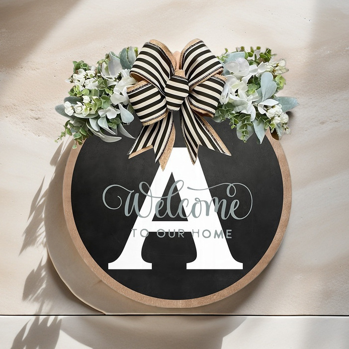 Cross-border Round 26 English Letters Personalized Front Door Decorative Door Listing Arrangement Props Wooden Crafts Pendant