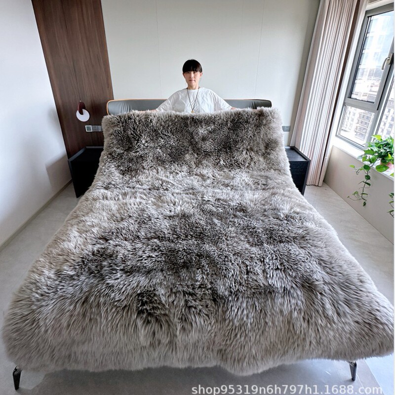 跨境电商长毛澳洲羊毛床垫皮毛一体羊皮褥子双人加厚羊皮毛床毯地|undefined
