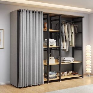 Simple Wardrobe for Home Rental, Mobile and Height-Adjustable Small Apartment Wardrobe Partition, Bedroom Combination Wardrobe for Rental Housing