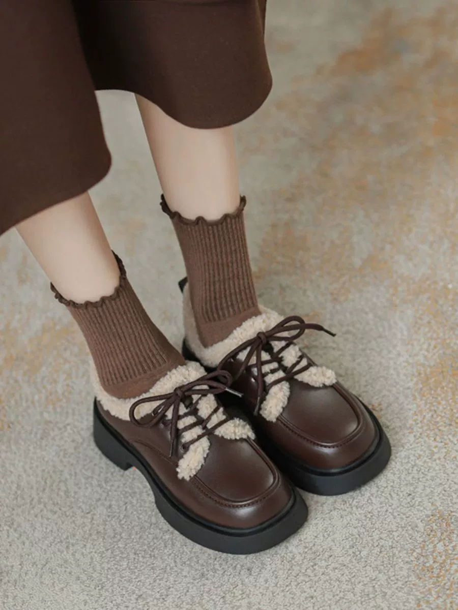 Fleece loafers, demi-season footwear, universal shoes English style for leather shoes, 2025 years, British style