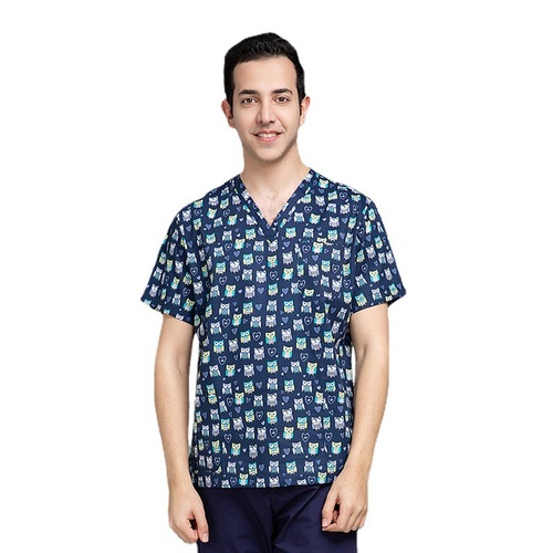 Short-sleeved hand-washing gown, printed doctor's surgical gown, female oral beauty salon overalls, male pet hospital scrub uniform, cotton