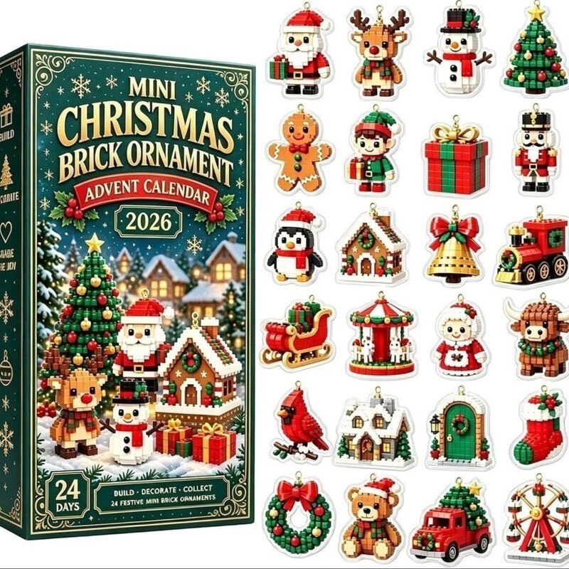 Cross-Border Christmas 24-Day Countdown Cat, Dog, Car, Owl Building Block Advent Calendar Decoration Hanging Ornament