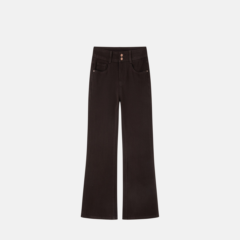 Jiawei Autumn Four-Way Stretch Denim Long Pants for Women, High-Waisted Jeans for Petite Figures, Solid Color, Slightly Flared, Mocha Color Jiawei Autumn Four-Way Stretch Denim Long Pants for Women, High-Waisted Jeans for Petite Figures, Solid Color, Slightly Flared, Mocha Color