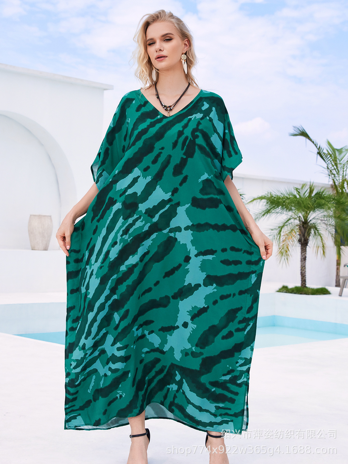 Camiseta de playa de algodón impresa suelta vestido de vacaciones bikini camiseta protector solar bañador abrigo buñuelo AT560