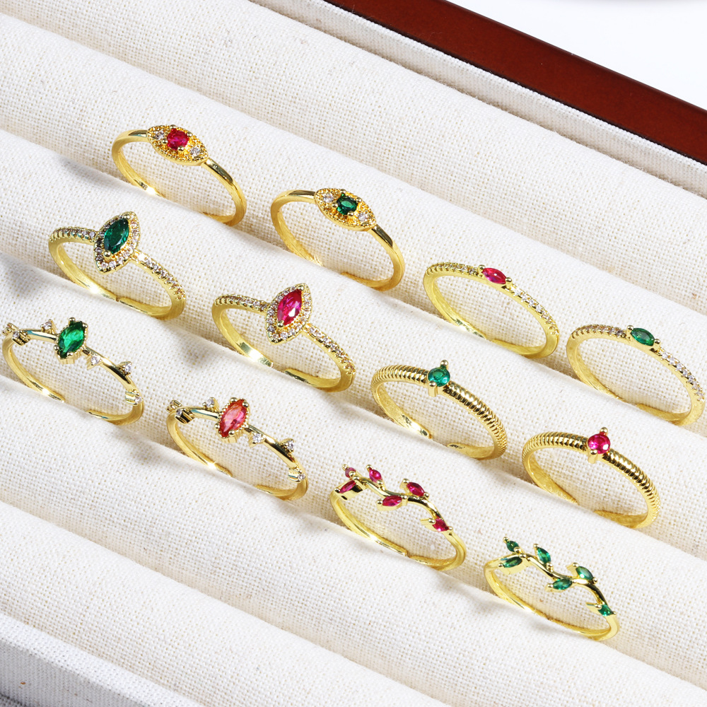 4g Weight Brass 18K Gold Plated Plating Inlay Solid Color Zircon Open Rings