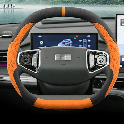 Ultra-Thin Suede Anti-Slip Sweat-Absorbent – Steering wheel cover - galaxy-starship-7-double-d-type-black-orange-ultra-thin-suede-style-default