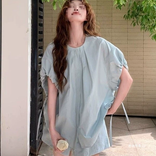 Корейский стиль, топы и шорты в ленивом стиле, комплект из двух предметов для женщин, летний новый дизайн, повседневный утягивающий костюм для маленьких людей