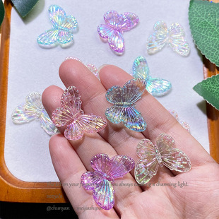Colorful Transparent Laser Butterfly DIY Handmade Cream Glue Card Brick Headwear Stereo Small Jewelry Accessories Wholesale