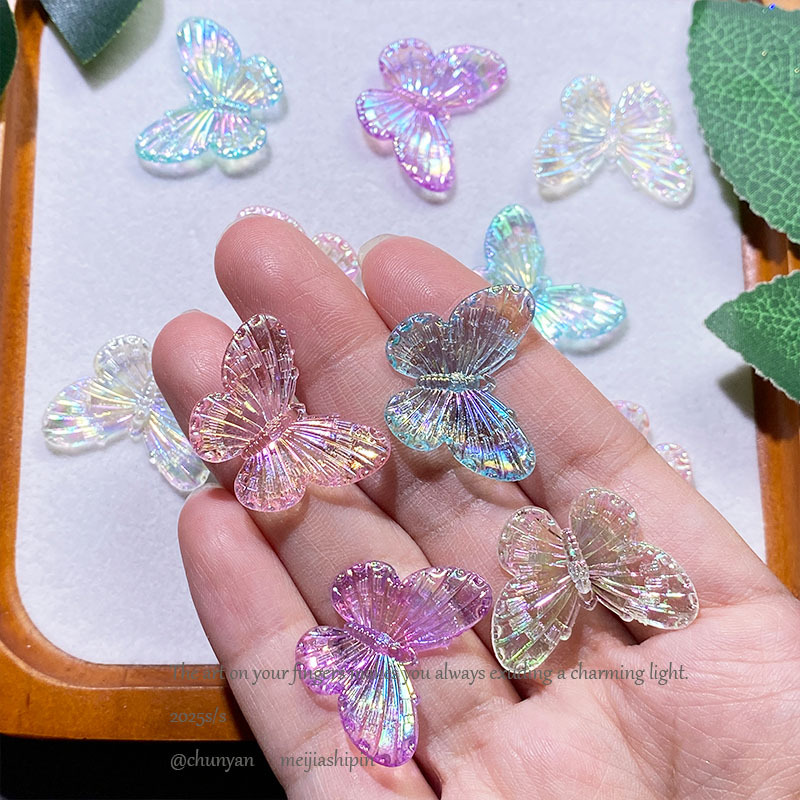 炫彩透明镭射蝴蝶diy手工制作奶油胶卡砖头饰立体小饰品配件批发