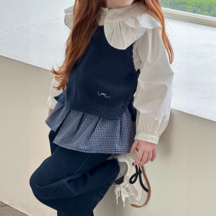 Children's Clothing Girls' Knitted Vest Autum New Embroidered Lace Stacked Korean Style Vest Baby Pullover Top Trendy