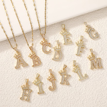 跨境26英文字母项链吊坠欧美ins潮流锆石项坠嘻哈风轻奢颈链挂饰