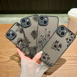 适用iPhone15透明花朵手机壳14PRO肤感碎花苹果13彩绘防摔保护套