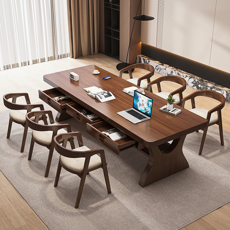Solid Wood Desk with Drawers, Modern Living Room-Style Double-Layer Study Table, Long Table, Office Desk and Chair Combination Workbench Solid Wood Desk with Drawers, Modern Living Room-Style Double-Layer Study Table, Long Table, Office Desk and Chair Combination Workbench