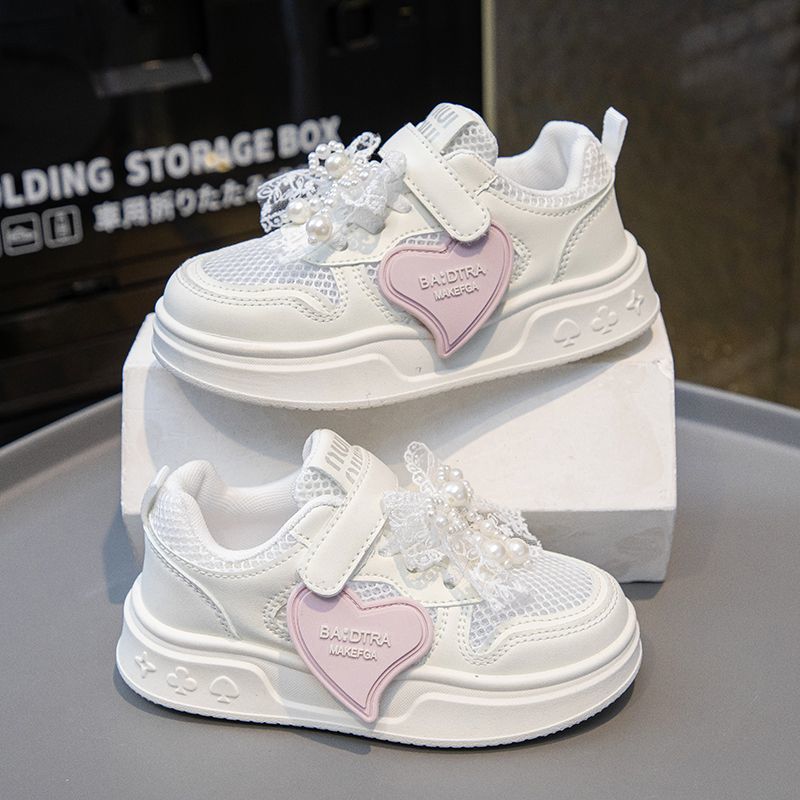 女の子用シングルメッシュシューズ、ファッショナブルな子供用白靴、柔らかい靴底、通気性のある中型および大型の子供用女の子用カジュアルシューズ、学生用メッシュシューズ|undefined