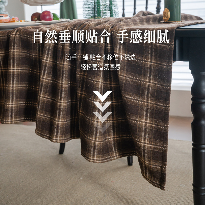 伊缦琪韵桌布加厚毛呢色织格子咖啡色圣诞节日餐桌布冬季厂家直供|undefined