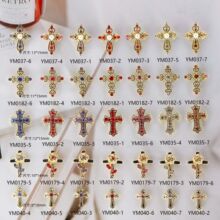 跨境爆款十字架合金美甲饰品超闪彩钻欧美金色克罗心指甲钻饰批发