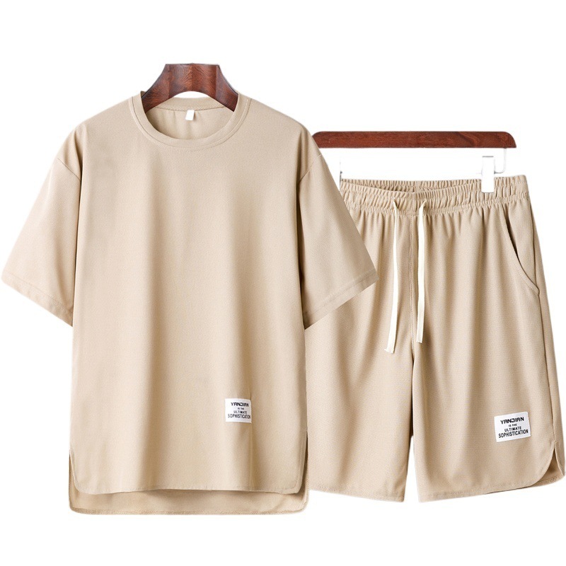 2025 nuevo estilo de verano cóncavo casualidad manga corta moda set transpirable para los hombres estilo general guapo deportivo relajado