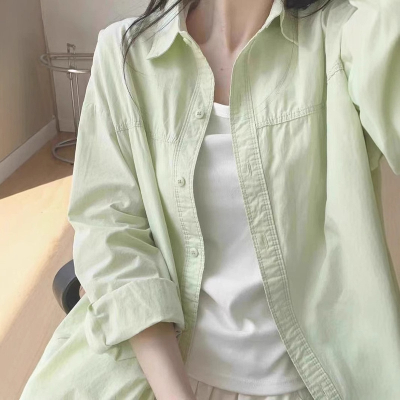 Spring and Summer Pure Cotton Blue Shirt for Commuting Wear 2025 New Women's Thin Long-Sleeved Shirt Jacket Sun Protection Shirt