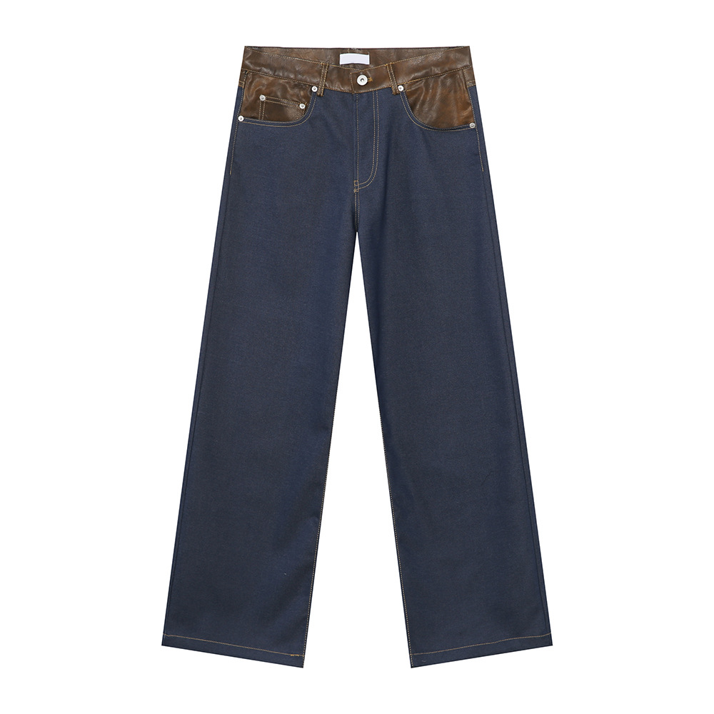 MTLCLOTHES Hombres| Nueva moda americana nicho color contrastante empalme PU cuero retro conjunto de camisa de trabajo