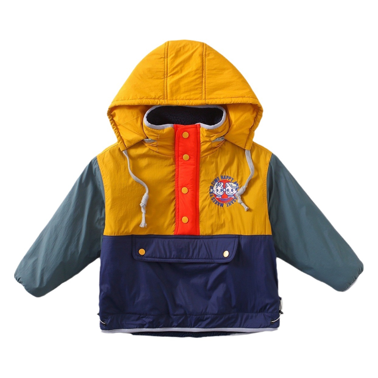 Chaqueta reversible de invierno Yuantian de estilo japonés para niños mayores, abrigo grueso de algodón con capucha de lana de cordero con bloques de colores